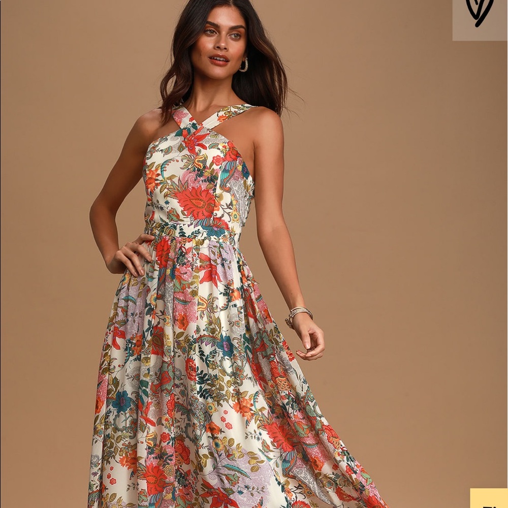 NWT Floral cream maxi dress from Lulus